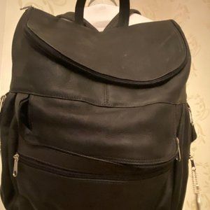 David King 100% Leather Black Backpack Large